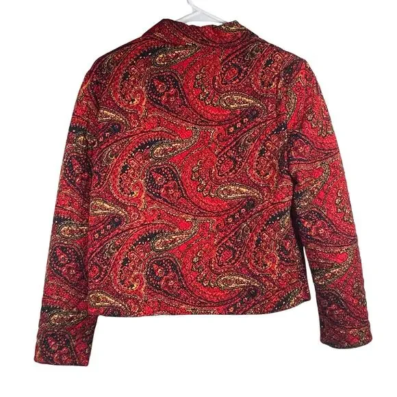 Vintage Maggy L Jacket Women's Size 6 100% Silk Paisley Red Cropped - Picture 2 of 4